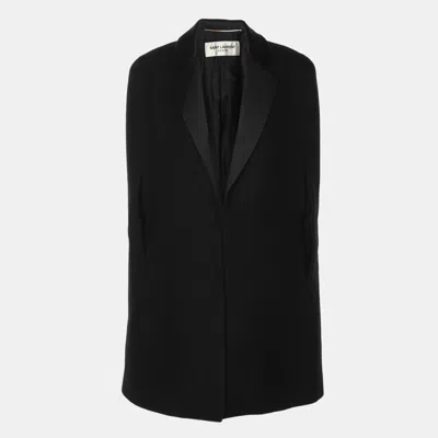 Pre-owned Saint Laurent Black Wool Tuxedo Cape S