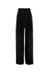 Saint Laurent Wool Trousers With Wide Leg And Pleats In Black