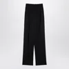 Saint Laurent Black Wool Wide Trousers In Multi