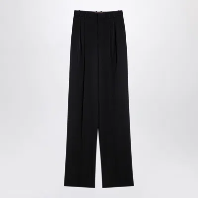 SAINT LAURENT BLACK WOOL WIDE TROUSERS