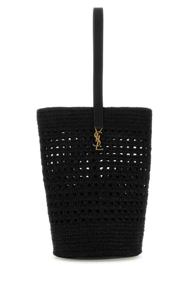 Saint Laurent Black Woven Raffia Bucket Bag