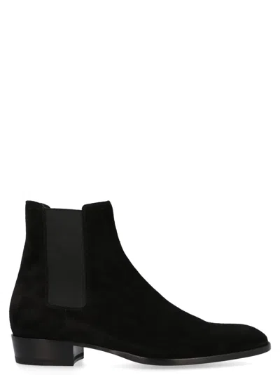 SAINT LAURENT BLACK WYATT ANKLE BOOTS