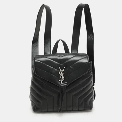 Pre-owned Saint Laurent Black Y Quilted Leather Loulou Backpack