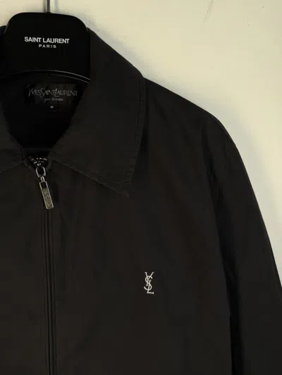 Pre-owned Saint Laurent Black Ysl Jacket Bomber Zip Up Collar Vintage Logo Y2k