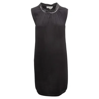 Pre-owned Saint Laurent Black Yves  Merino Wool Leather-trimmed Dress