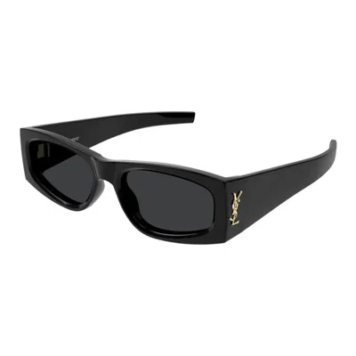 Saint Laurent Black-black-black Acetate Sunglasses In Metallic
