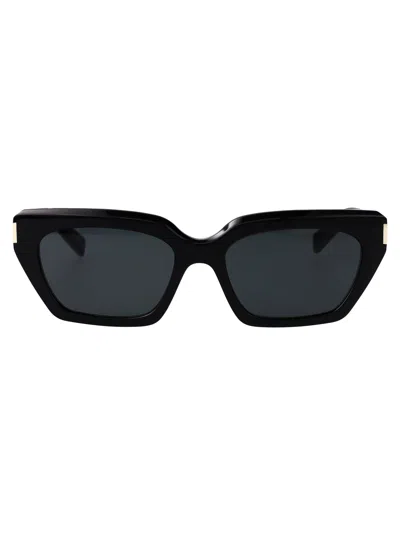 Saint Laurent Black-black-black Recycled Acetate Sunglasses In Orange