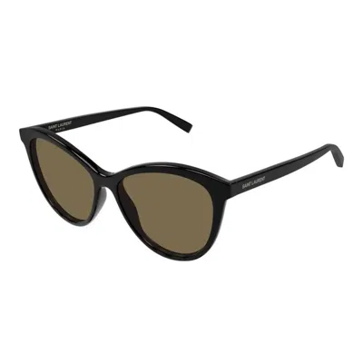Saint Laurent Black-black-brown Acetate Sunglasses