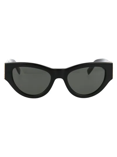 Saint Laurent Black-black-grey Acetate Sunglasses In Metallic