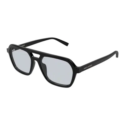 Saint Laurent Black-black-light Blue Acetate Sunglasses