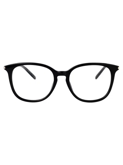 Saint Laurent Black-black-transparent Acetate Glasses In Green