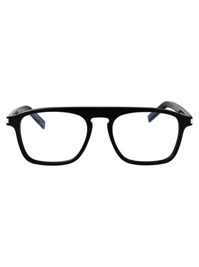 Saint Laurent Black-black-transparent Acetate Glasses In Yellow