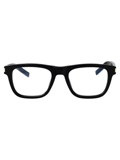 Saint Laurent Black-black-transparent Recycled Acetate Glasses In Pattern