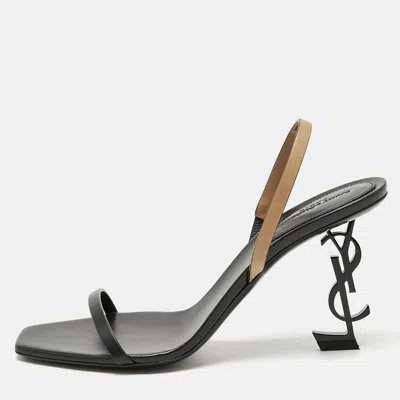 Pre-owned Saint Laurent Black/brown Leather Opyum Slingback Sandals Size 39