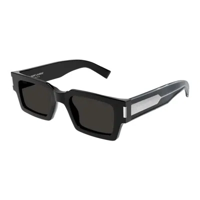 Saint Laurent Black-crystal-grey Resin Sunglasses In Metallic
