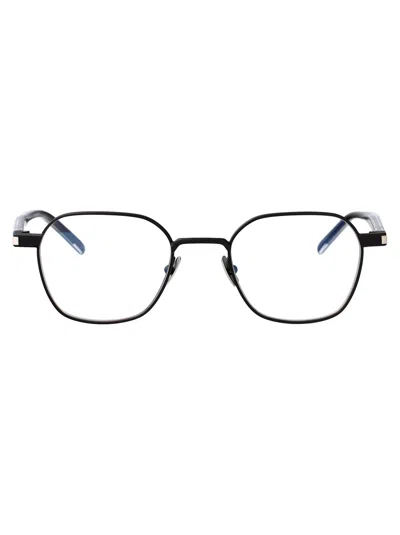 Saint Laurent Black-crystal-transparent Metal Glasses In Neutral