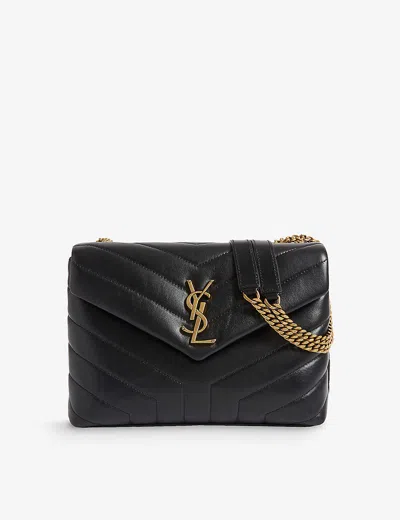 Saint Laurent Small Loulou Leather Shoulder Bag In Black/gold
