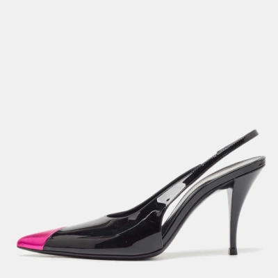 Pre-owned Saint Laurent Black/pink Patent And Leather Slingback Pumps Size 36