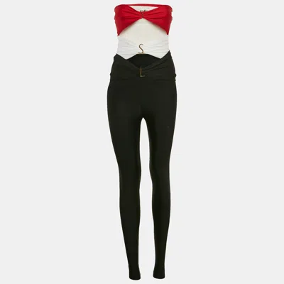 Pre-owned Saint Laurent Black/red Jersey Cut-out Strapless Jumpsuit One Size