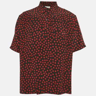 Pre-owned Saint Laurent Black/red Polka Dots Print Silk T-shirt Xxl