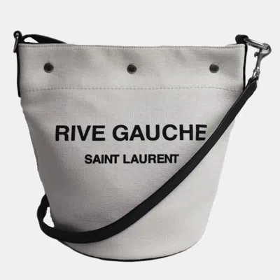 Pre-owned Saint Laurent Black/white Canvas Rive Gauche Tote Bag