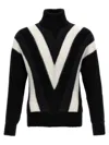 Saint Laurent Turtleneck Geometric Pattern Sweater In Blackwhite