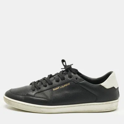 Pre-owned Saint Laurent Black/white Leather Court Classic Lace Up Sneakers Size 43