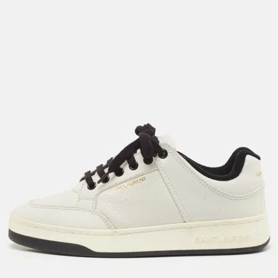 Pre-owned Saint Laurent Black/white Leather Sl/61 Lace Up Sneakers Size 38.5
