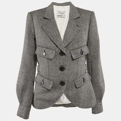 Pre-owned Saint Laurent Black/white Micro Checks Wool Blazer M