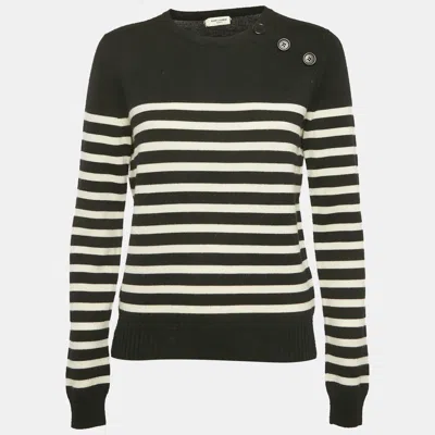 Pre-owned Saint Laurent Black/white Striped Wool Knit Sweater S