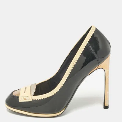 Pre-owned Saint Laurent Black/yellow Patent Leather Loafer Pumps Size 37