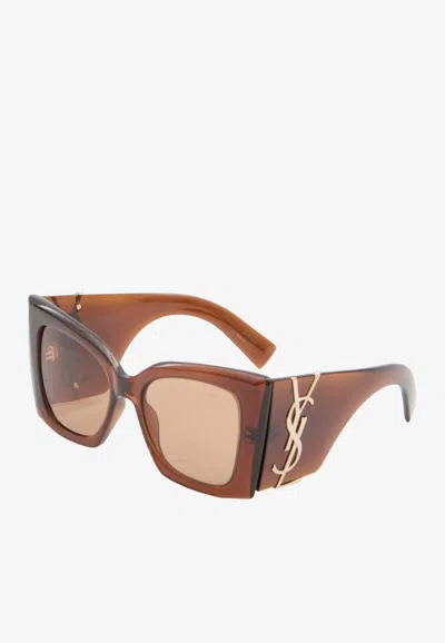 Saint Laurent Blaze Crystal Butterfly Sunglasses In Brown