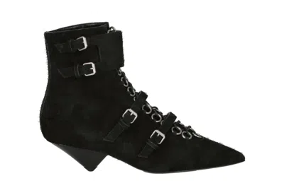 Pre-owned Saint Laurent Blaze Suede Ankle Boots Black Suede (women's)
