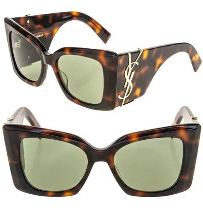 Pre-owned Saint Laurent Blaze Ysl Slm119 002 Brown Green Bold Cassandre Logo Sunglass 119