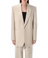 Saint Laurent White Single-breasted Jacket With Peak Revers In Wool Woman In Beige