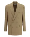 Saint Laurent Wool Blazer Jacket Button Detailing In Beige