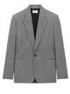 Saint Laurent Jacket In Prince Of Wales Wool Flannel In Gray