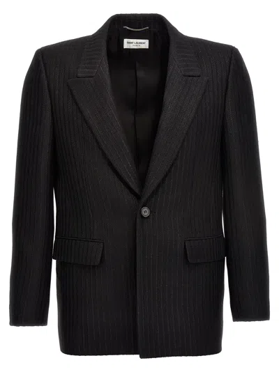 Saint Laurent Single-breasted One Button Jacket In Black