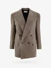Saint Laurent Vichy Blazer Jacket In Brown