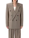 Saint Laurent Double-breasted Wool Jacket With Peak Lapel In Brown