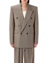 Saint Laurent Double-breasted Wool Jacket With Peak Lapel In Brown