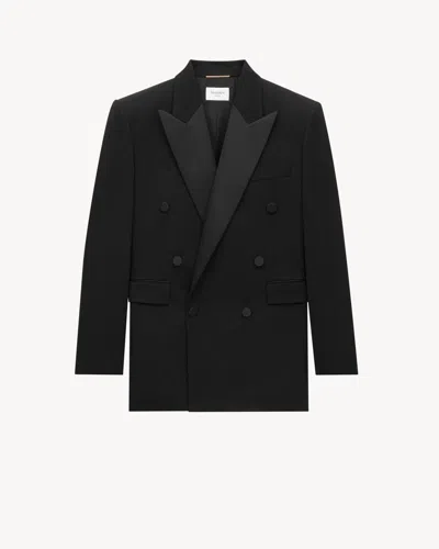 Saint Laurent Black Double-breasted Jacket With Peak Revers And Double Vent On The Rear In Wool Woman