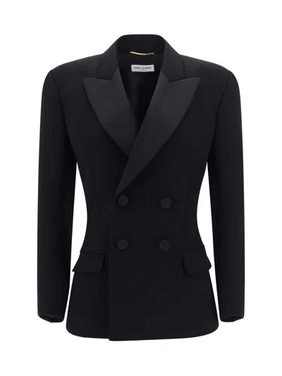 Saint Laurent Fitted Tuxedo Blazer Jacket In Noir