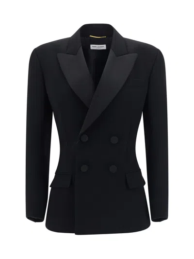 Saint Laurent Fitted Tuxedo Blazer Jacket In Black