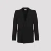 Saint Laurent Double-breasted Satin-trimmed Wool Blazer In Noir