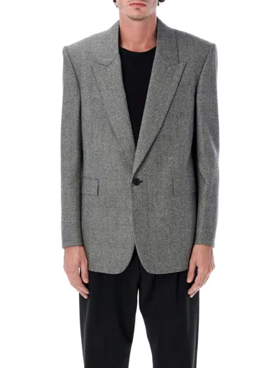Saint Laurent Blazer Single Breast Prince Of Wales In Gray