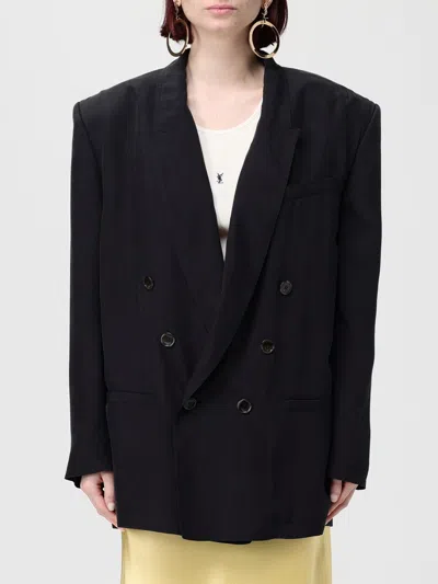 SAINT LAURENT SAINT LAURENT DOUBLE BREASTED FLUID SILK OVERSIZED BLAZER