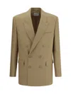 Saint Laurent Wool Blazer Jacket Button Detailing In Beige