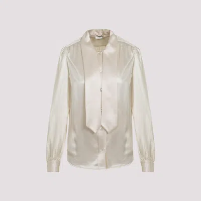 Saint Laurent Silk Scarf-collar Shirt In White