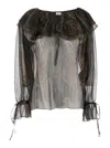 Saint Laurent Multicolor Off-shoulder Blouse With Drawstring Poet Sleeves In Silk Blend Woman In Multicolor